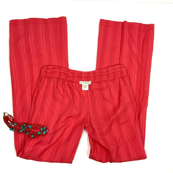 Billabong Coral Red Cotton Elastic Waist Beach Vacation Pants Small - Picture 13 of 16